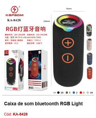 Caixa de som bluetoonth RGB Light R$80,1 PCS/CX:40