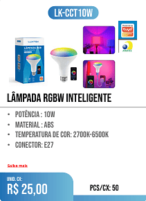 lâmpada rgbw inteligente PCS/CX: 50 UNID. CX: r$ 25,00