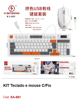 KIT Teclado e mouse C/Fio R$49,5 PCS/Cx:30