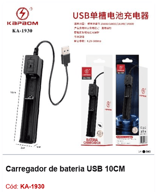 Carregador de bateria USB 10CM R$ 3,6 PCS/cx: 500