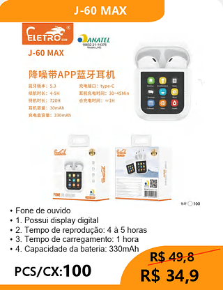 FONE BLUETOOTH PCS/CX:100 R$34,9