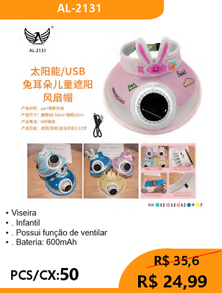 Viseira Infantil PCS/CX:50 R$ 24,99