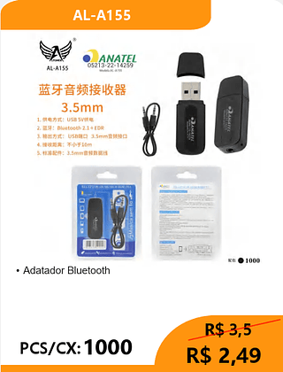 Adatador Bluetooth PCS/CX: 1000 R$ 2,49