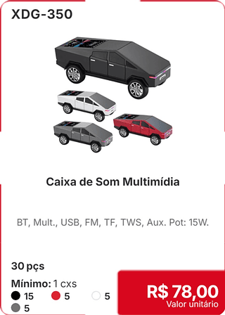 Caixa de Som Multimídia 30 pçs R$ 78,00