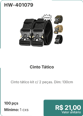 Cinto Tático 100 pçs R$ 21,00