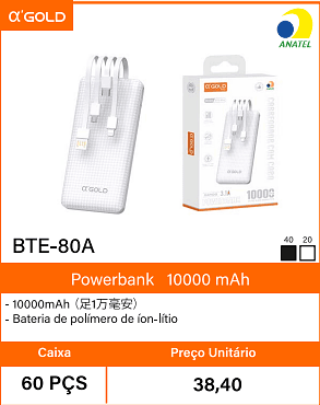 Powerbank10000 mAh Caixa 60 PCS Preco Unitario 38,40