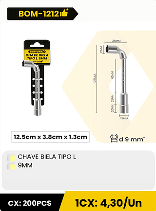 CHAVE BIELA TIPO L 9MM CX: 200PCS 1CX: 4,30/Un