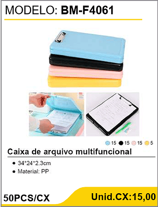 Caixa de arquivo multifuncional 50PCS/CX Unid.CX:15,00
