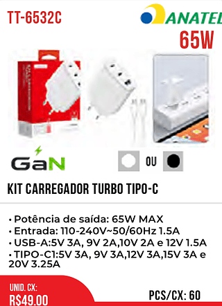 Kit Carregador Turbo tipo-c 60pç=49$