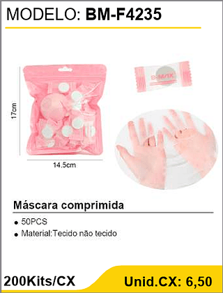 Máscara comprimida 200Kits/CX Unid.CX: 6,50