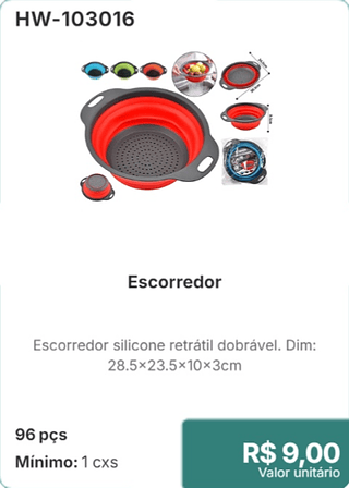 Escorredor 96 pçs R$ 9,00