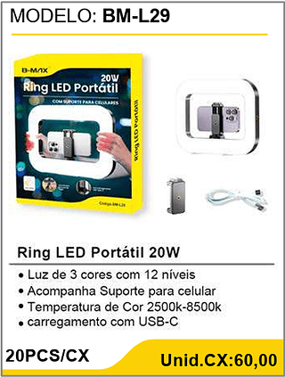 Ring LED Portátil 20W 20PCS/CX Unid.CX:60,00
