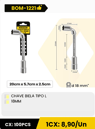 CHAVE BIELA TIPO L 18MM CX: 100PCS 1CX: 8,90/Un