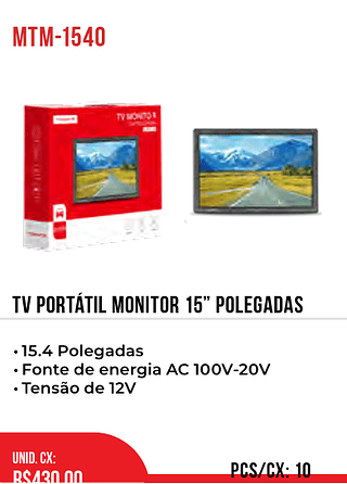 TV PORTÁTIL MONITOR 15” polegadas 10pç=430$
