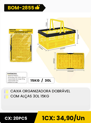 CAIXA ORGANIZADORA DOBRÁVEL COM ALÇAS 3OL 15KG CX: 20PCS 1CX: 34,90/Un