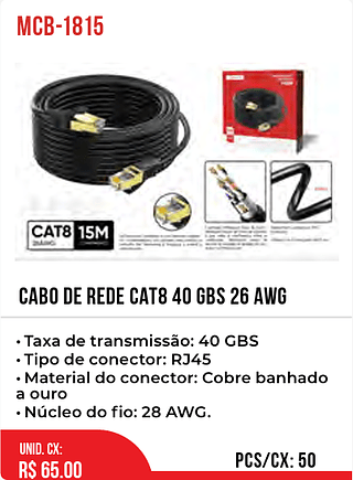 CABO DE REDE CAT8 40 GBS 26 AWG 50pç=65$