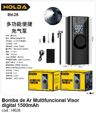 Bomba de Ar Multifuncional Visor digital 1500mAh R$ 77,40 PC/CX:20
