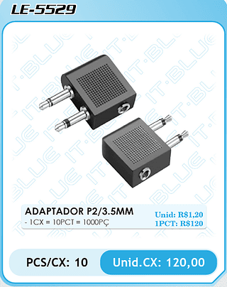 ADAPTADOR P2/3.5MM PCS/CX: 10 Unid.CX: 120,00