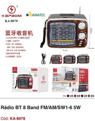 Rádio BT 8 Band FM/AM/SW1-6 5W