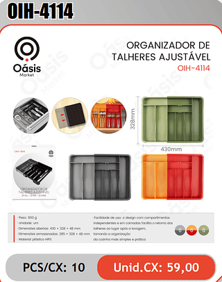 ORGANIZADOR DETALHERES AJUSTAVEL PCS/CX: 10 Unid.CX: 59,00