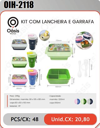 KIT COM LANCHEIRA E GARRAFA PCS/CX:48 Unid.CX:20,80
