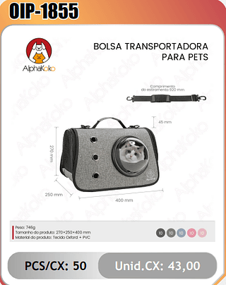 BOLSA TRANSPORTADORA PARA PETS PCS/CX:50 Unid.CX: 43,00