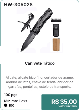 Canivete Tático 100 pçs R$ 35.00