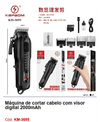Máquina de cortar cabelo com visor digital 2000mAh R$ 47,7 PCS/CX: 40