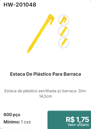 Estaca De Plástico Para Barraca 600 pçs R$ 1,75