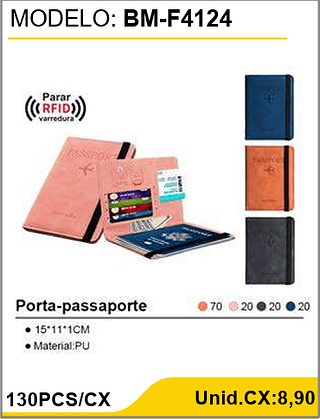 Porta-passaporte 130PCS/CX Unid.CX:8,90