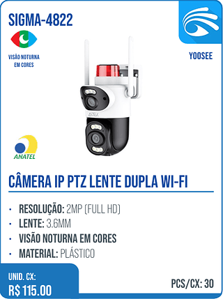 CÂMERA IP PTZ LENTE DUPLA WI-FI UNID. CX: R$ 115.00 PCS/CX: 30