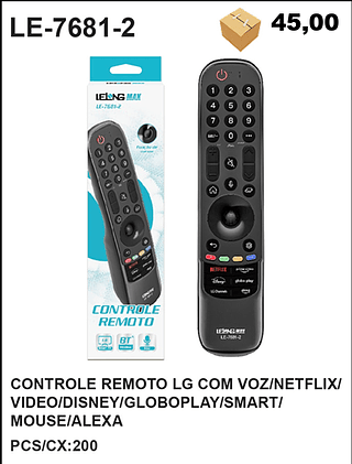 CONTROLE REMOTO LG COM VOZ/NETFLIX/ VIDEO/DISNEY/GLOBOPLAY/SMART/ MOUSE/ALEXA 200PÇ=45$