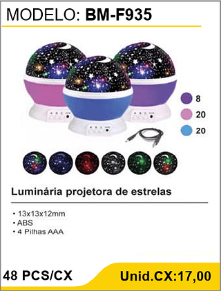 Luminária projetora de estrelas 48 PCS/CX Unid.CX:17,00