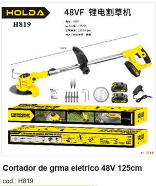 Cortador de grama eletrico 48V 125cm R$ 148,5 PC/CX:10