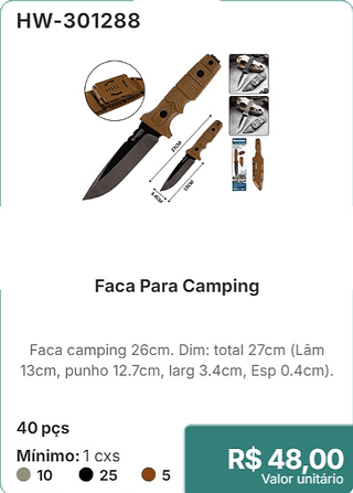 Faca Para Camping 40 pçs R$ 48.00
