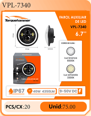 FAROL AUXILIAR DE LED 6.7" PCS/CX:20 Unid:75.00