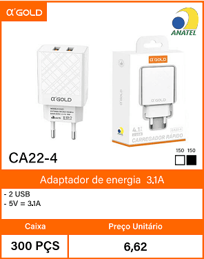 Adaptador de energia3.1A - Caixa 300 PCS Preco Unitario 6,62