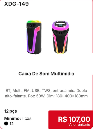 Caixa De Som Multimídia 12 pçs R$ 107,00