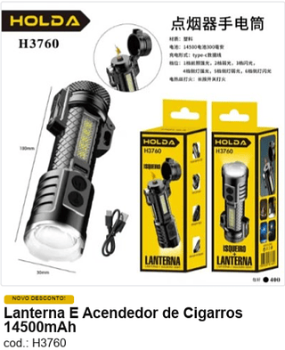 Lanterna E Acendedor de Cigarros 14500mAh R$ 7,65 PC/CX:400