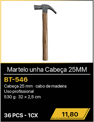 Martelo unha Cabeça 25MM 36PCS R$11,80