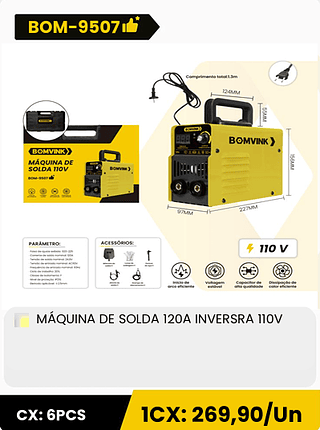 MAQUINA DE SOLDA 120A INVERSRA 110V CX: 6PCS 1CX: 269,90/Un