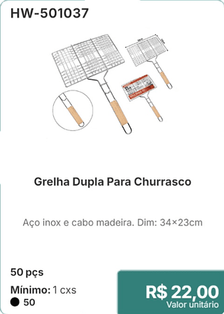 Grelha Dupla Para Churrasco 50 pçs R$ 22,00