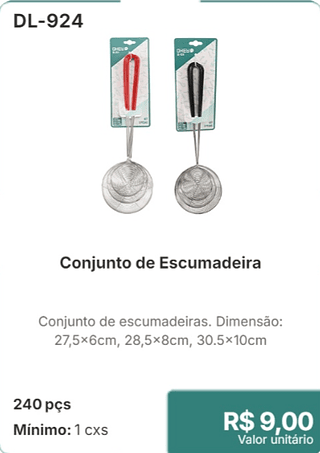 Conjunto de Escumadeira 240 pçs R$ 9,00