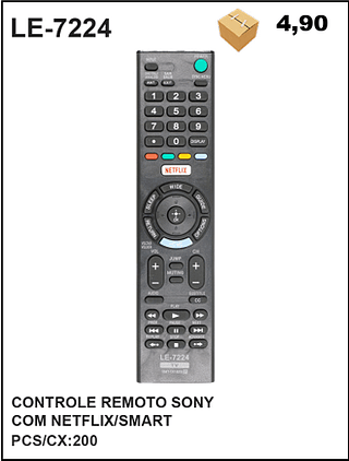 CONTROLE REMOTO SONY COM NETFLIX/SMART 200PÇ=4,9$