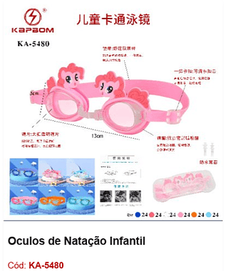 Óculos de Natação Infantil R$ 10,8 PCS/CX: 144