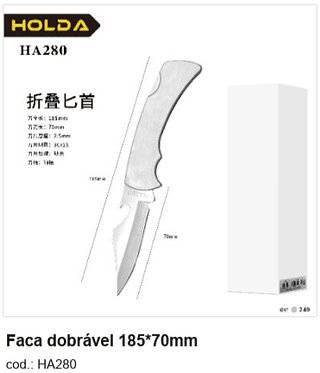 Faca dobrável 185*70mm R$ 11,25 PC/CX:240