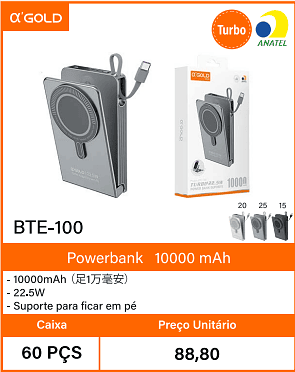 Powerbank10000 mAh Caixa 60 PCS Preco Unitario 88,80