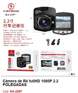Câmera de Ré fullHD 1080P 2.2 POLEGADAS R$ 31,5 PCS/Cx:50