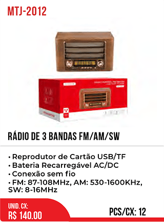 RÁDIO DE 3 BANDAS FM/AM/SW 12pç=140$