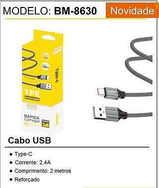Type-C • Corrente: 2.4A • Comprimento: 2 metros
